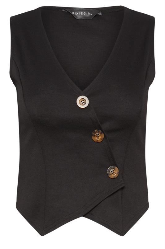 PixieGirl Petite Black Asymmetrical Button Waistcoat | PixieGirl 6