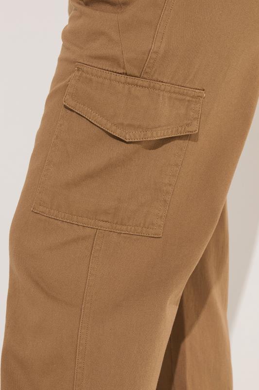 PixieGirl Petite Women's Brown Cuffed Cotton Cargo Trousers | PixieGirl 4