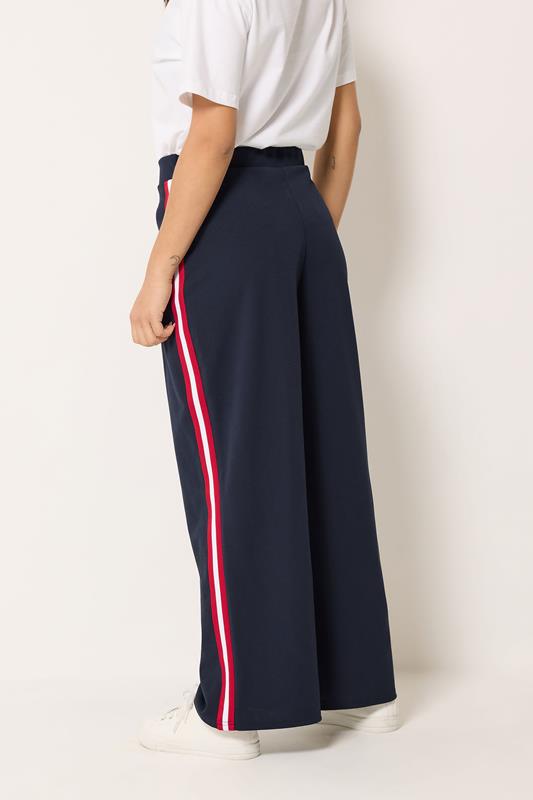 M&Co Petite Navy Blue Side Stripe Wide Leg Trousers | M&Co 2