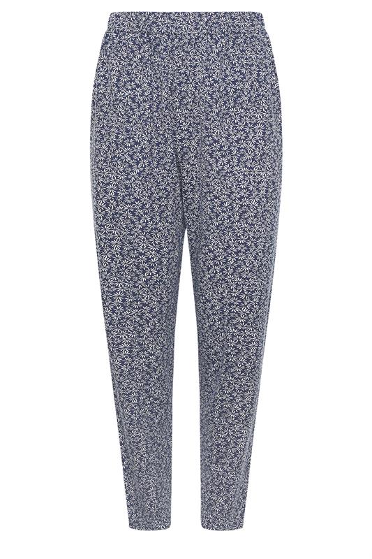 M&Co Navy Blue Ditsy Floral Cropped Hareem Trousers | M&Co 5