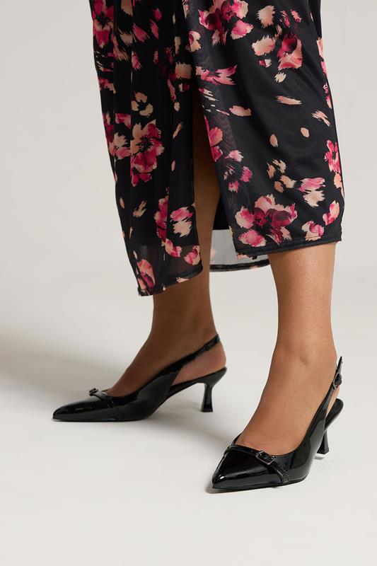Plus Size  Yours Black Buckle Slingback Court Shoes In Extra Wide EEE Fit