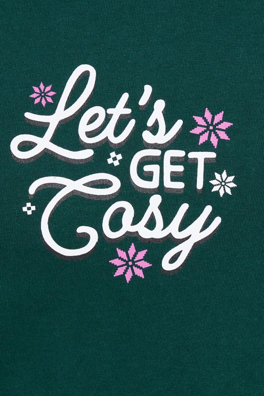 PixieGirl Petite Women's Green 'Let's Get Cosy' Snowflake Slogan Pyjama Set 4
