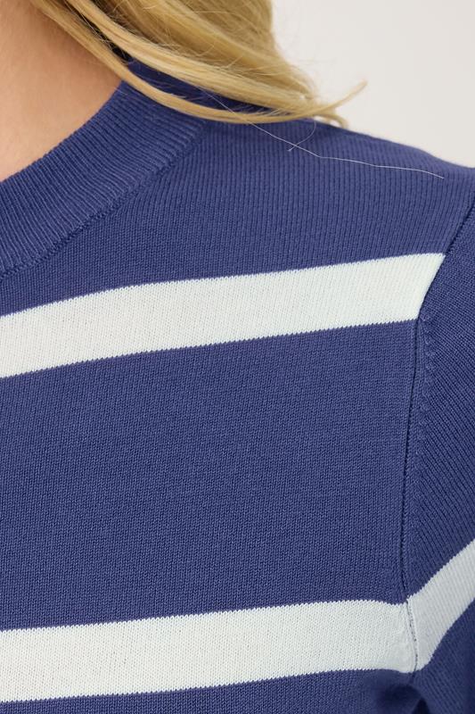 PixieGirl Petite Women's Navy Blue Knitted Stripe Jumper | PixieGirl 4