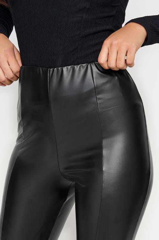 Petite Black Faux Leather Kick Flare Trousers | PixieGirl 4