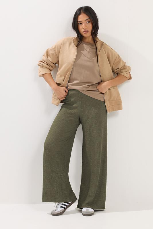  PixieGirl Petite Khaki Green Textured Wide Leg Trousers