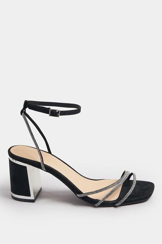 Silver Asymmetric Diamante Block Heel Sandals In Standard Fit | Yours Clothing 2