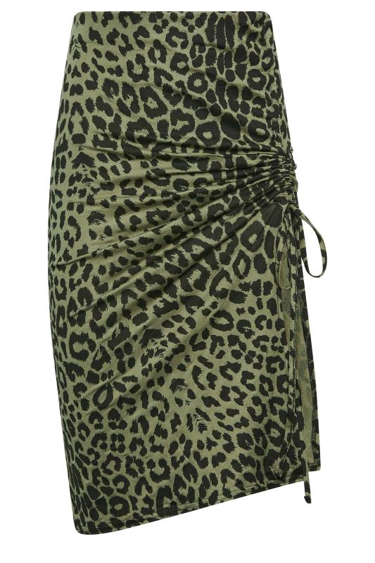 PixieGirl Sage Green Leopard Print Ruched Skirt | PixieGirl 5
