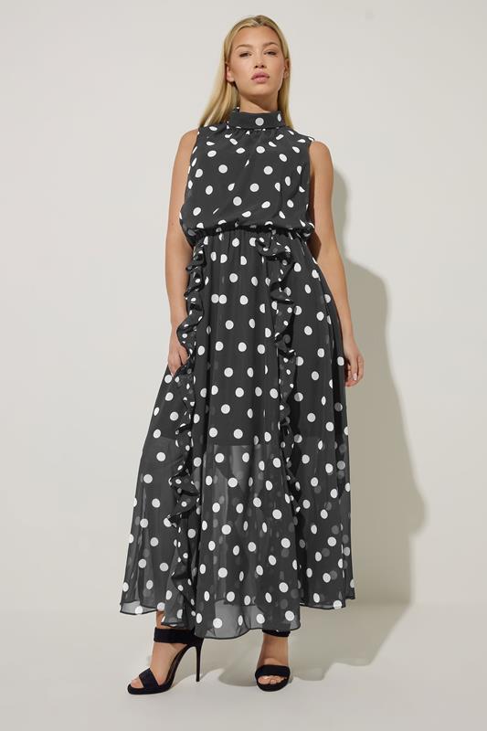  STAR Black Polka Dot Maxi Dress