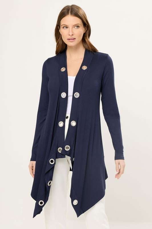 STAR Navy Blue Eyelet Detail Waterfall Cardigan