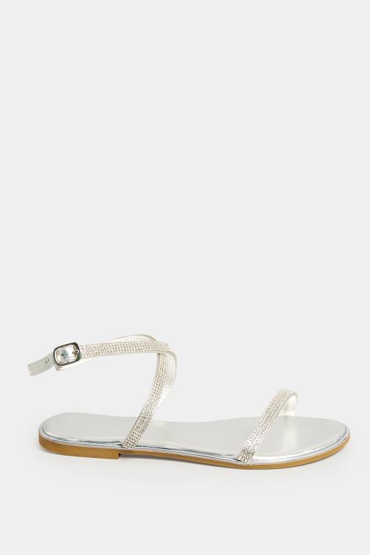 PixieGirl Silver Diamante Flat Sandals In Standard Fit | PixieGirl  3