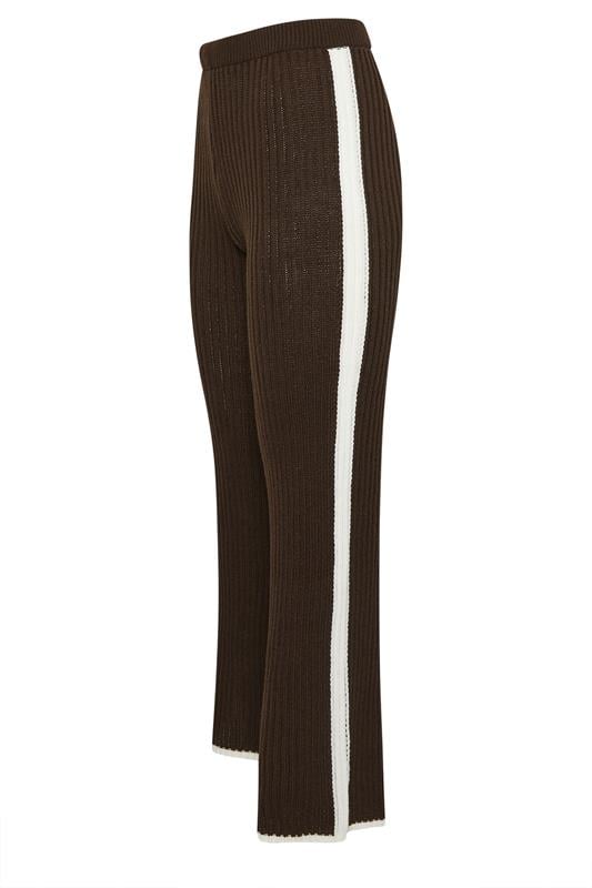 PixieGirl Petite Women's Chocolate Brown Knitted Side Stripe Trousers | PixieGirl 2