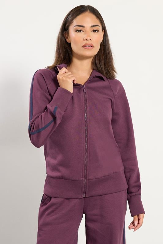 Petite  PixieGirl Petite Burgundy Red Stripe Collar Zip Sweatshirt