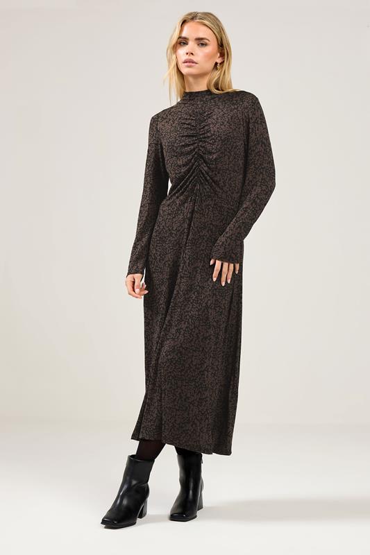  M&Co Petite Brown Ruched Front Turtle Neck Dress