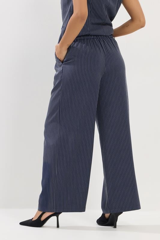 PixieGirl Petite Women's Navy Blue Pinstripe Wide Leg Trousers | PixieGirl 5
