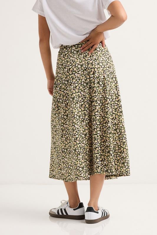 PixieGirl Petite Women's Black Floral Belt Tie Midi Skirt | PixieGirl 3