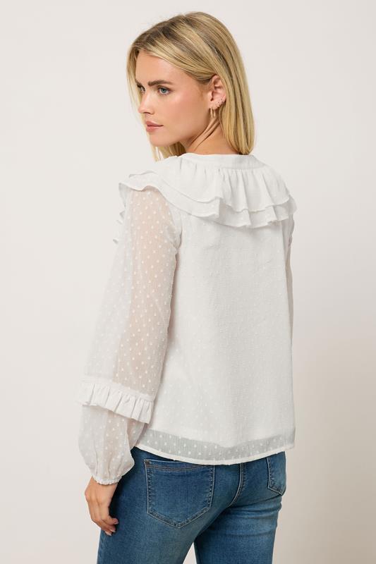 M&Co Petite Ivory White Dobby Ruffle Blouse | M&Co 4