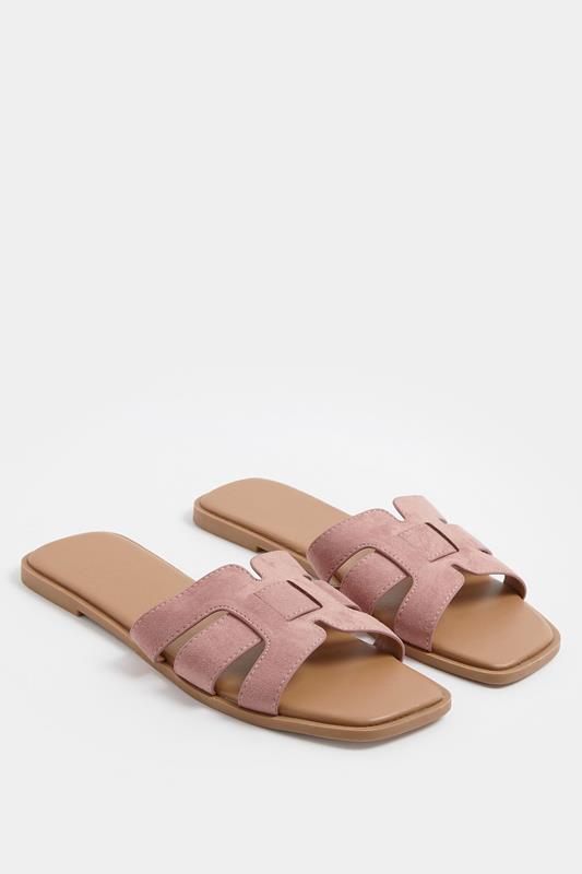  Yours Pink Cut Out Mule Sandals In Wide E Fit