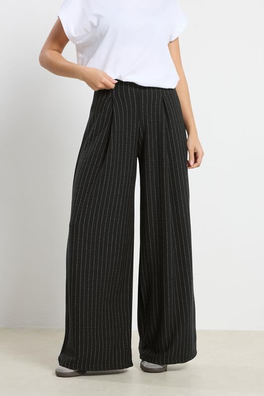 PixieGirl Petite Women's Black Pinstripe Palazzo Wide Leg Trousers | PixieGirl 2