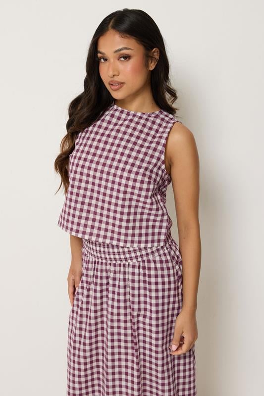 PixieGirl Petite Burgundy Red Cotton Gingham Top