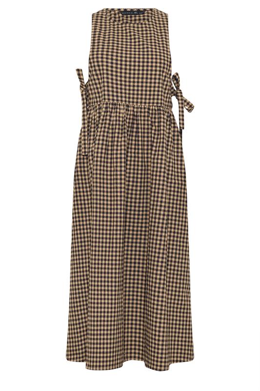 PixieGirl Petite Women's Brown Gingham Tie Side Pinafore Dress | PixieGirl