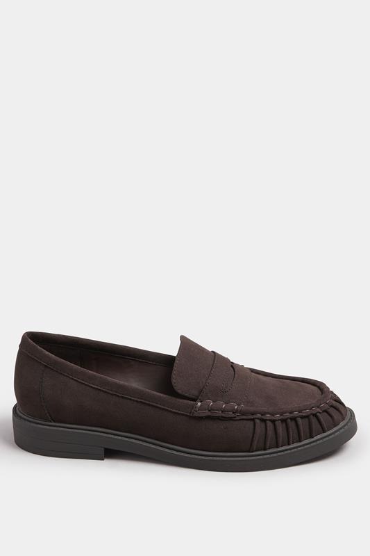 Chocolate Brown Faux Suede Ruched Front Loafers In Extra Wide EEE Fit | Yours Clothing 3