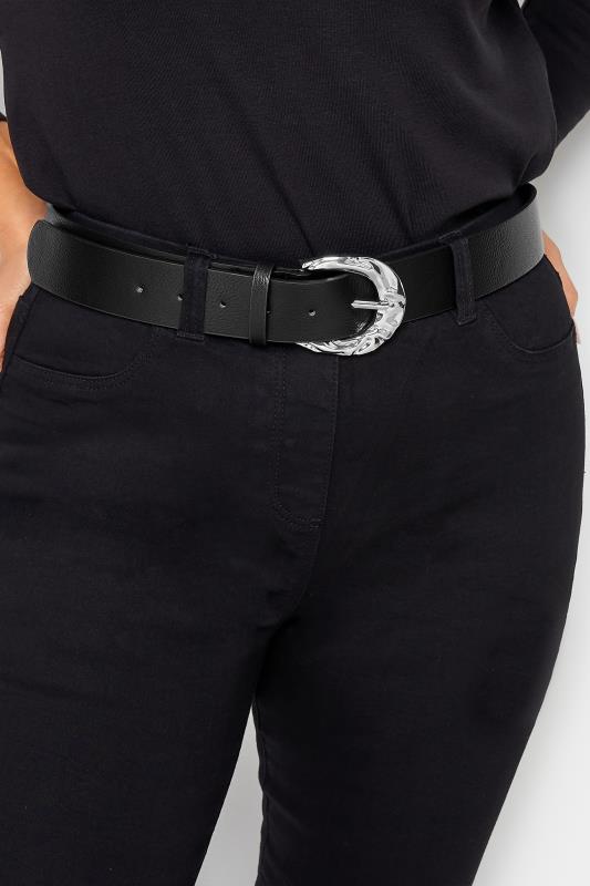 Black & Silver Textured Buckle Belt | Yours Clothing 1