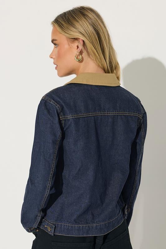 PixieGirl Petite Women's Indigo Blue Contrast Collar Trucker Jacket | PixieGirl 3