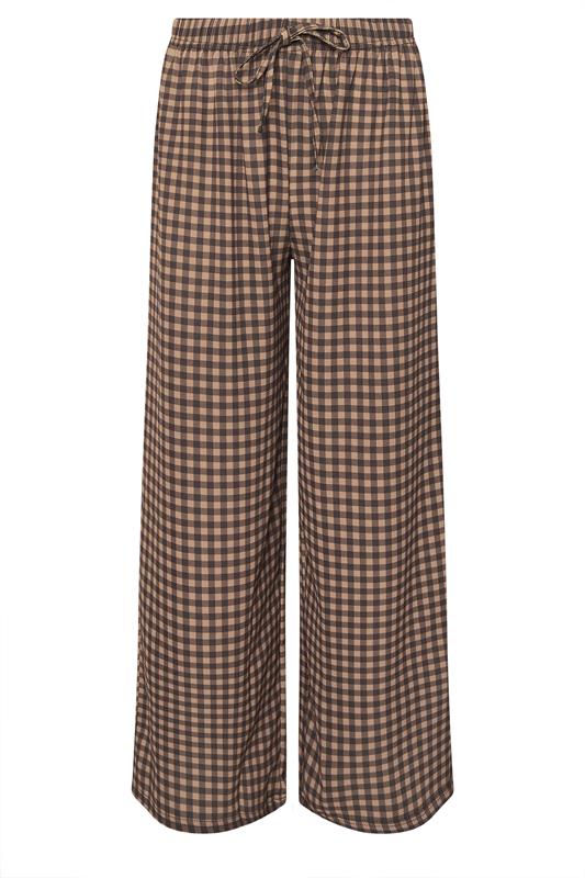 PixieGirl Petite Women's Chocolate Brown Gingham Wide Leg Trousers | PixieGirl 5