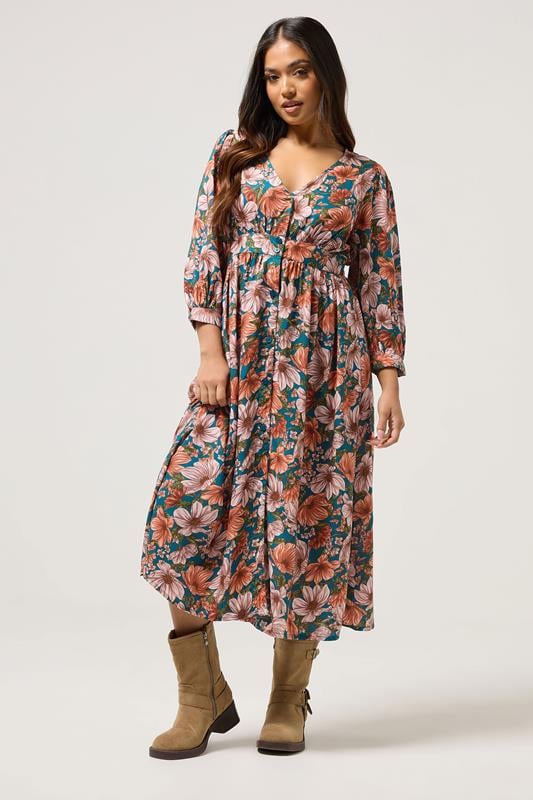 Petite  PixieGirl Petite Blue Floral Midi Tea Dress