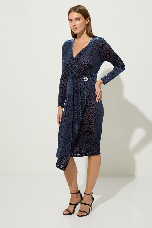 Women's  STAR Navy Blue Velvet Leopard Wrap Dress