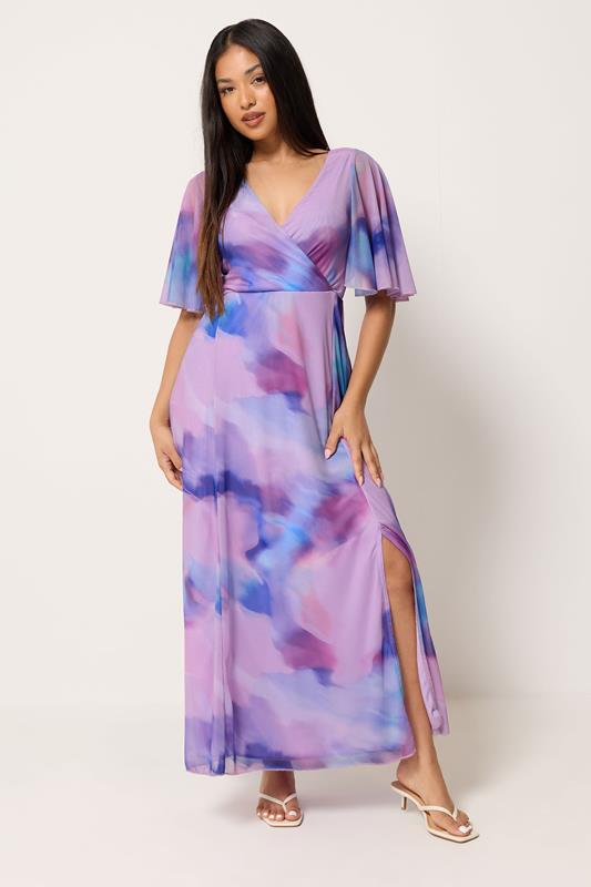  M&Co Petite Pink Blurred Floral Wrap Maxi Dress