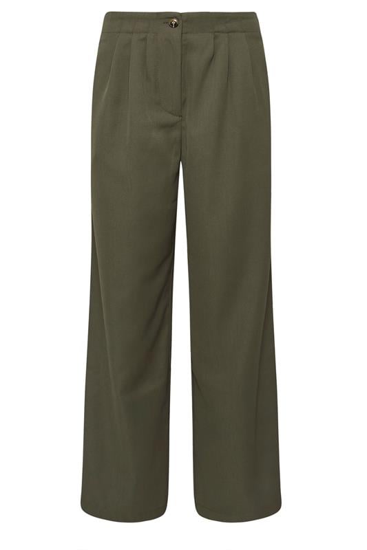 PixieGirl Petite Women's Olive Green Pleated Wide Legs Trousers | PixieGirl 1