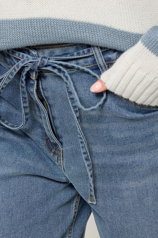 PixieGirl Petite Women's Blue Mid Wash Belt Tie Wide Leg Jeans | PixieGirl  4