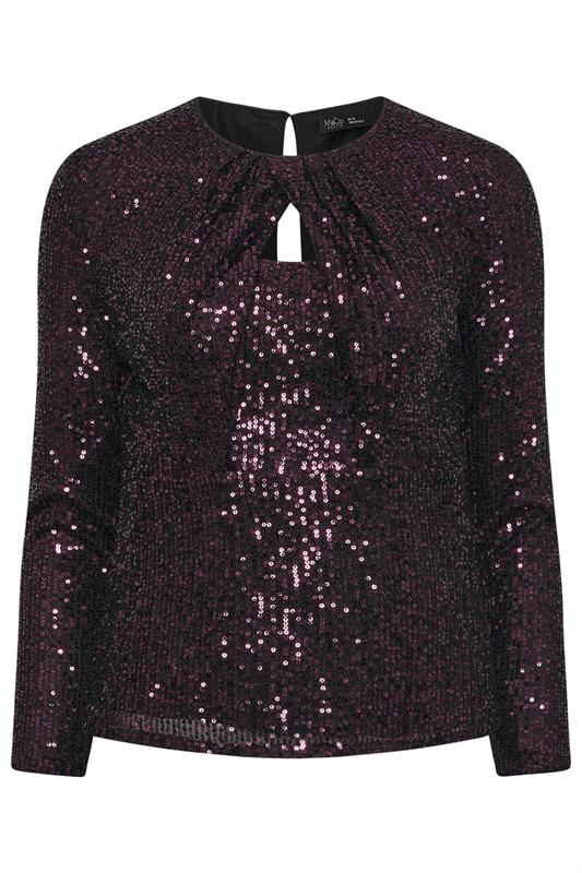 M&Co Petite Purple Sequin Twist Neck Keyhole Detail Top | M&Co 6