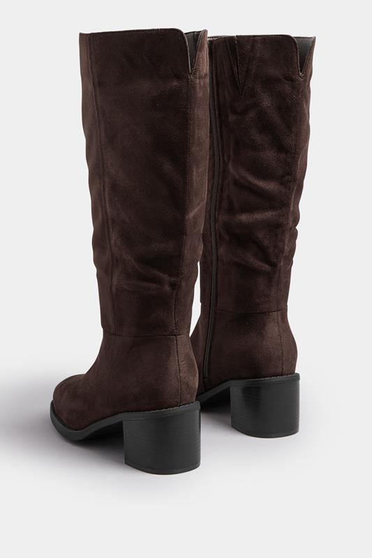 Chocolate Brown Block Heel Knee High Boots In Extra Wide EEE Fit | Yours Clothing 4