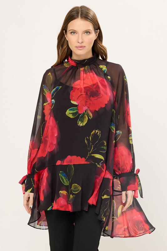 STAR Red Floral Print Dipped Hem Tunic Top | StarByJM 1