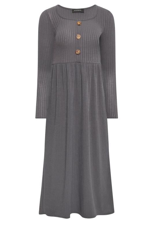 PixieGirl Grey Ribbed Button Midaxi Dress | PixieGirl 5