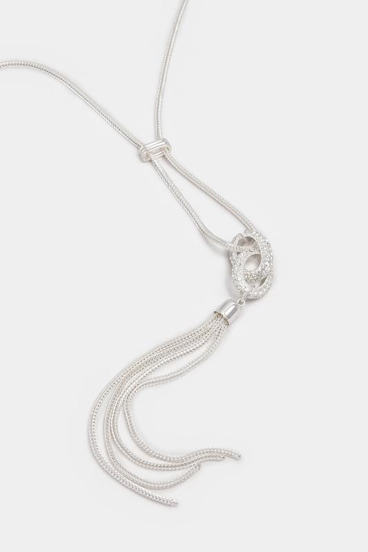 Silver Tone Diamante Link Long Necklace | Yours Clothing 3