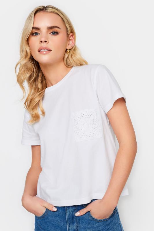 PixieGirl 2 PACK Petite Womens White & Black Crochet Pocket Short Sleeve T-Shirts | PixieGirl  2