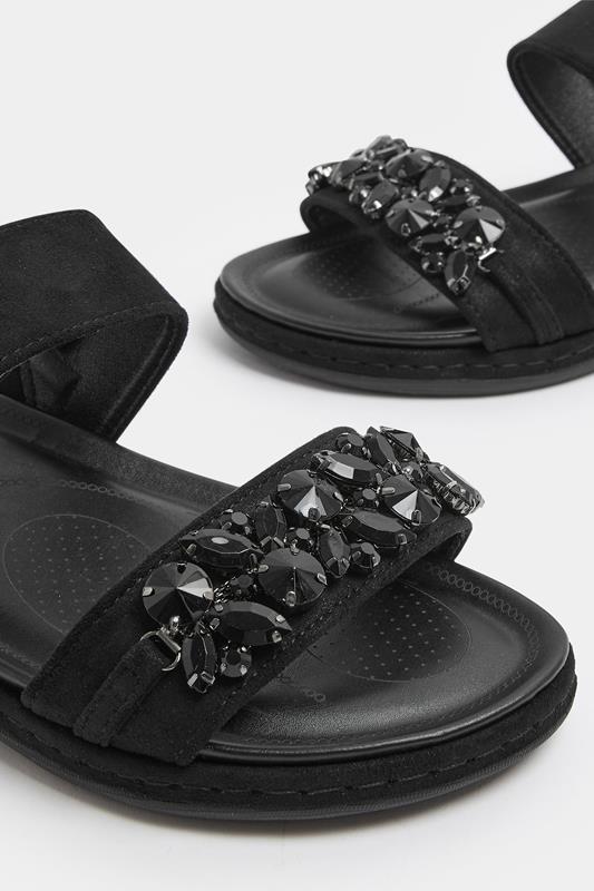 Black Diamante Stone Embellished Sandals In Extra Wide EEE Fit | Yours Clothing 5