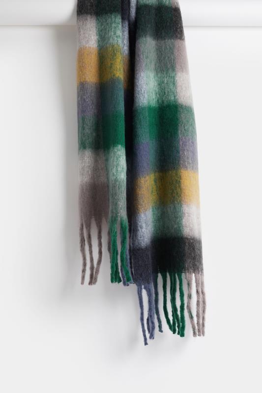 Teal Green Checked Soft Touch Scarf | Yours Clothing 2
