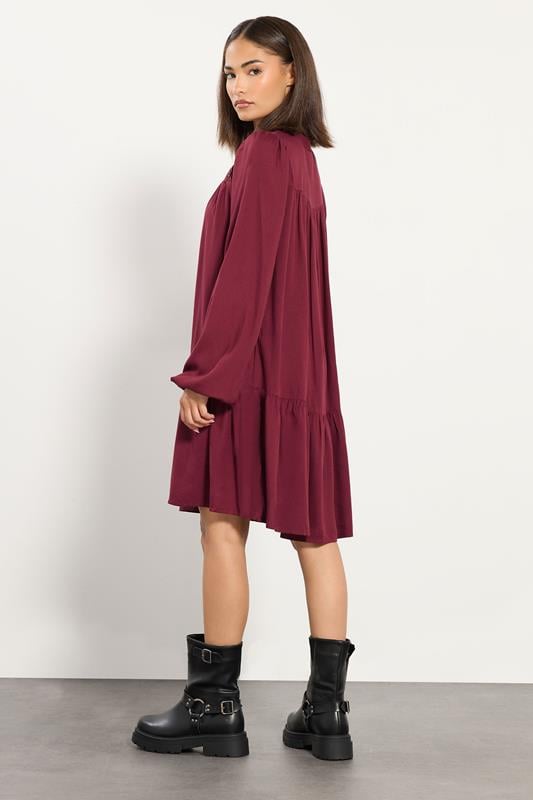 PixieGirl Petite Women's Dark Red Button Smock Midi Dress | PixieGirl 3