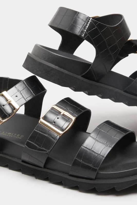 Black Croc Buckle Sandals In Extra Wide Fit | Yours Clothing  5
