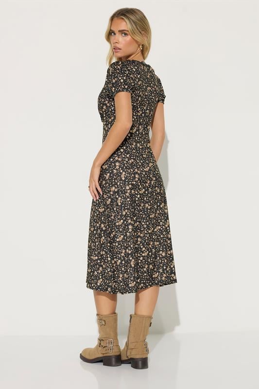 PixieGirl Petite Women's Brown Ditsy Floral Tea Dress | PixieGirl 3