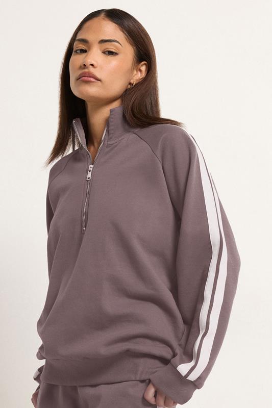 PixieGirl Petite Women's Purple Stripe Quarter Zip Sweatshirt | PixieGirl 1
