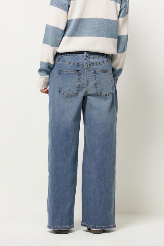 PixieGirl Petite Women's Blue Mid Wash Belt Tie Wide Leg Jeans | PixieGirl  3