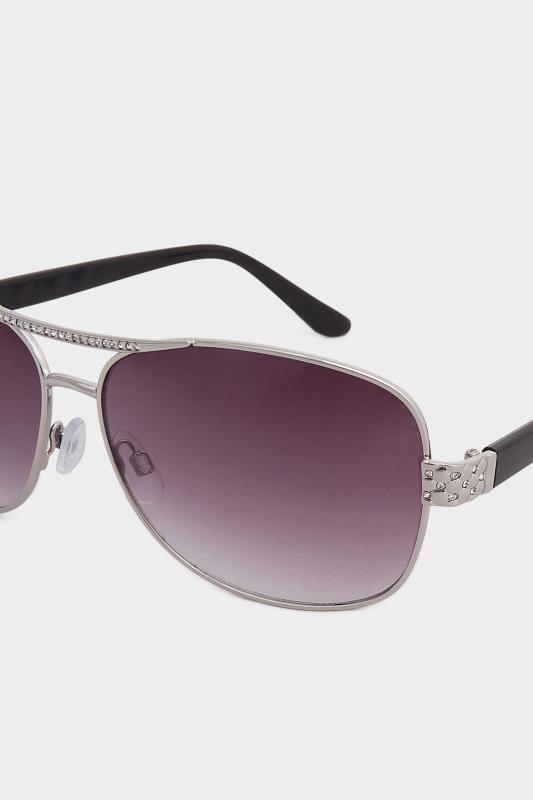 Plus Size Silver Tone Diamante Detail Aviator Sunglasses | Yours Clothing 4