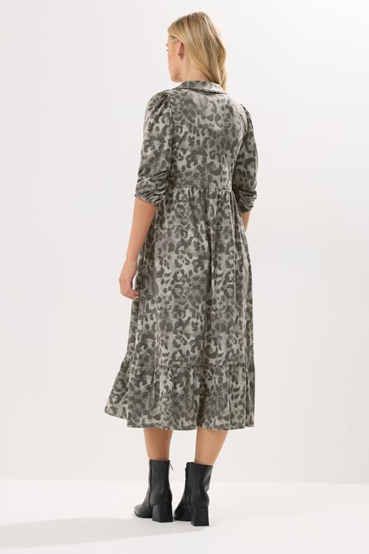 PixieGirl Petite Women's Grey Animal Print Collar Midaxi Dress | PixieGirl 3