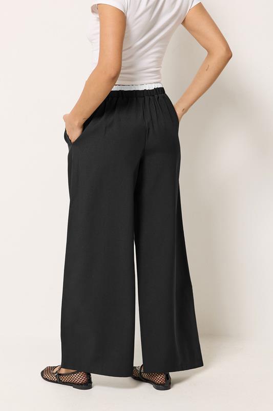PixieGirl Petite Women's Black Contrast Pintuck Wide Leg Trousers | PixieGirl 2