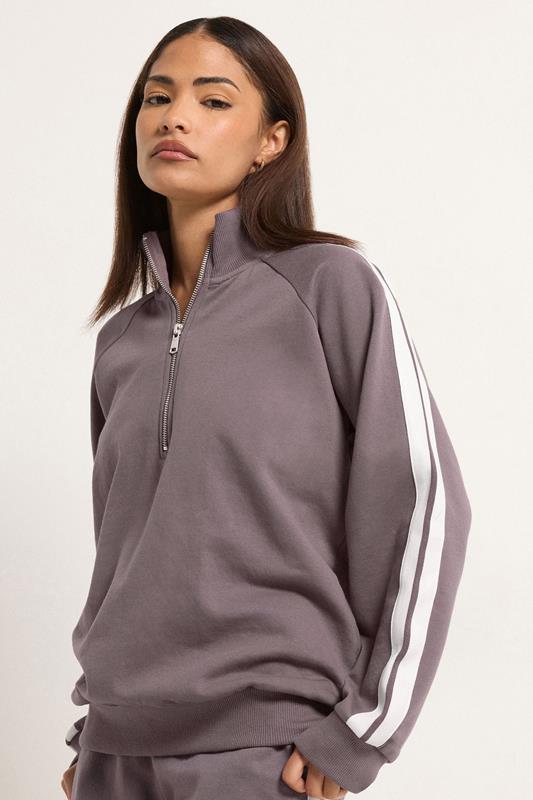 PixieGirl Petite Women's Set Purple Stripe Quarter Zip Sweatshirt & Wide Leg Joggers | PixieGirl 2